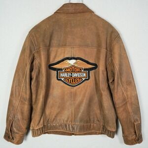 Boeing Mens Brown Leather Bomber Jacket Harley-Davidson Eagle Large Distressed